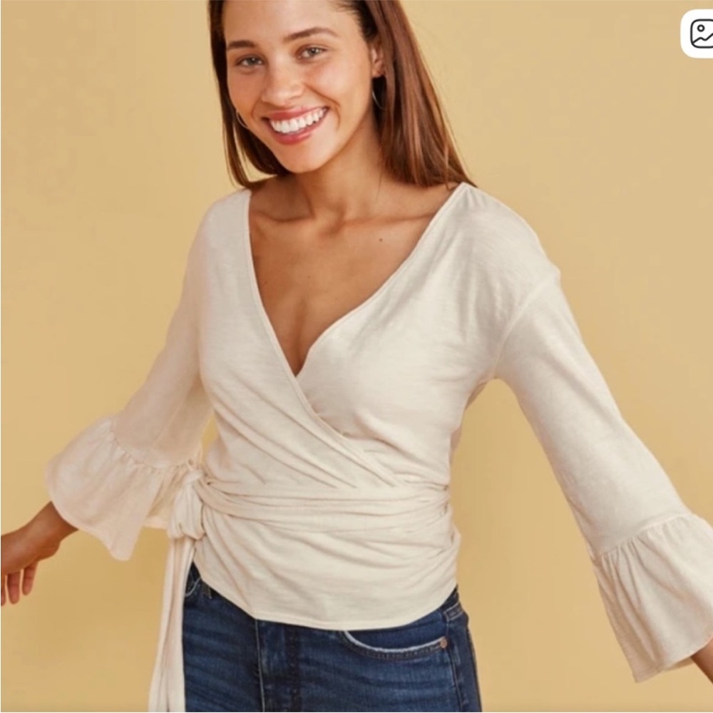 Marine Layer Off-White Knitwear Wrap Tie Top